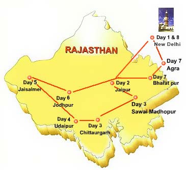 Route Map of Palace on Wheels